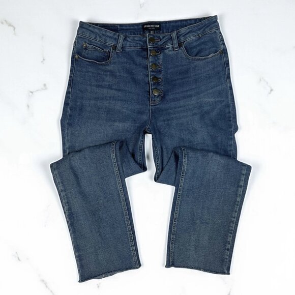 Kenneth Cole Jeans Size 10 Button Fly Raw Frayed Hems Straight Leg Crop Perry - Picture 1 of 13